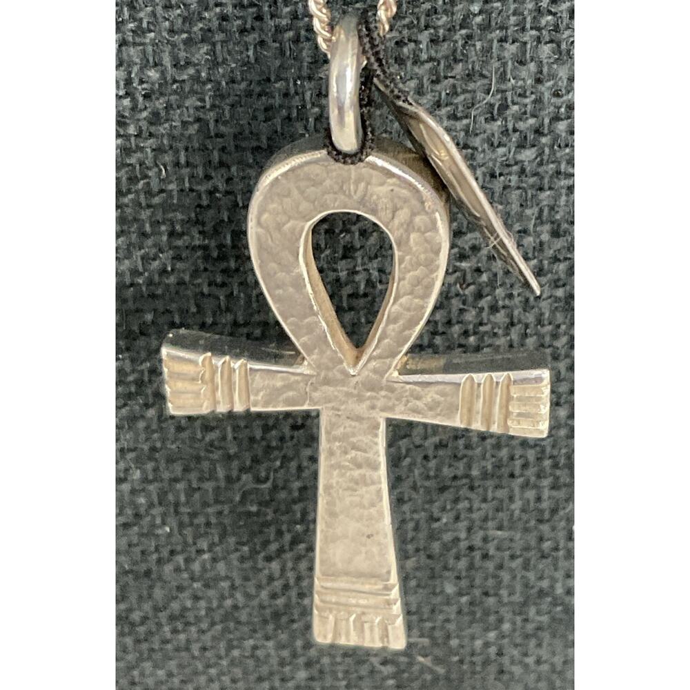 RARE JAMES AVERY STERLING SILVER HAMMERED ANKH & CHAIN BAG & BOX